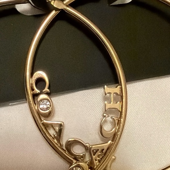 Coach Gold-Tone Logo Hoop Earrings with embellishment - Picture 2 of 4